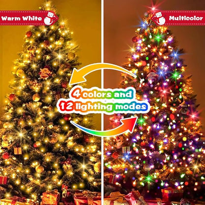 Battery Christmas Lights 2 Pack, 17ft 50 LED Dual Color Changing Mini String Light with 3 Auto-Timer Options and 12 Lighting Modes Waterproof Tree Lights (Warm White & Multicolor, 50 LEDs x 2 Pack)