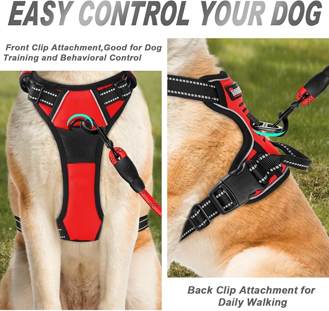 BARKBAY No Pull Dog Harness Front Clip Heavy Duty Reflective Easy Control Handle for Large Dog Walking(Red,L)-Mewly Pet