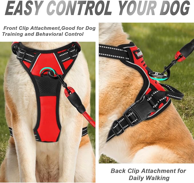 BARKBAY No Pull Dog Harness Front Clip Heavy Duty Reflective Easy Control Handle for Large Dog Walking(Red,M)-Mewly Pet