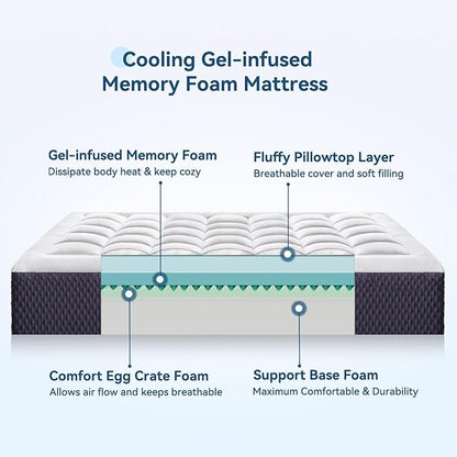 ONENICE 12 Inch King Mattress in a Box, Breathable Gel-Memory Foam Plus Pillowtop Mattress for Pressure Relief, CertiPUR-US Certified Bed in a Box, Fiberglass-Free