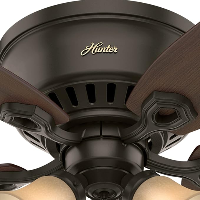 Hunter 52 inch Indoor Ceiling Fan with LED Lights - Bronze Ceiling Fan with Pull Chain, For Bedroom, Living Room, or Kitchen, Low Profile Mount, No Remote, 5 Blades - Builder 53327, New Bronze