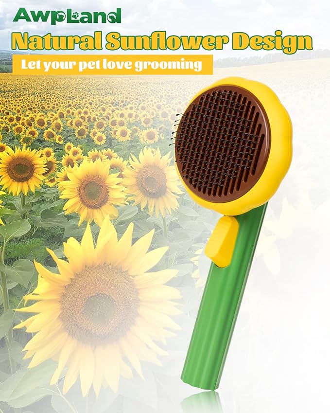 Self-Cleaning Dog & Cat Slicker Brush, Skin Friendly Deshedding Grooming Tool for Long or Short Haired Dogs Cats Rabbits, Dog Shedding Brush with Release Button-Sunflower-Mewly Pet