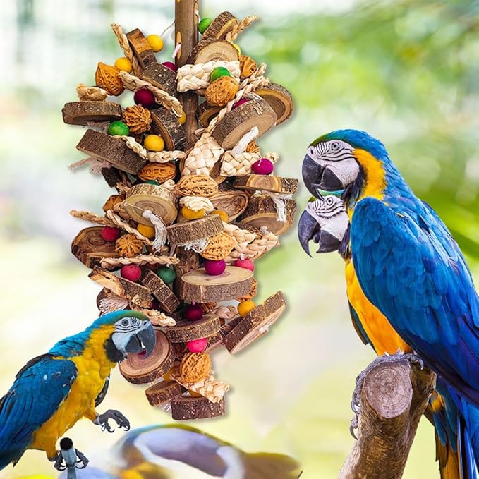Extra Large Bird Parrot Toys- 21.7 inch Multicolored Natural Wooden Walnut Parrot Chewing Toy Suggested for Macaws cokatoos, African Grey and a Variety of Amazon Parrots. (Large Size)-Mewly Pet