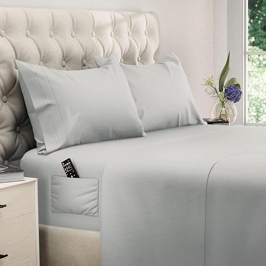 DREAMCARE California King Sheet Sets – 6 pcs Cooling Bed Sheets – up to 21” Deep Cal King Sheets – 2500 Supreme Collection – Extra Soft 100% Brushed Microfiber Hotel Luxury with Side Pocket – L Gray