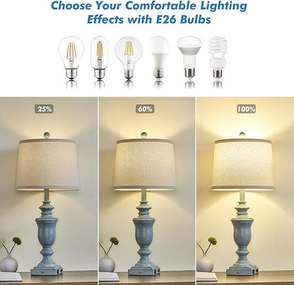 27.5" Set of 2 Farmhouse Table Lamps for Bedroom, 3 Way Dimmable Bedside Lamp with 2 USB +AC Outlet Nightstand Lamps for Living Room Resin Rustic Touch Lamps(Antique Blue)