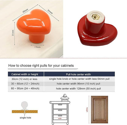 HUAMULAN 15PCS Glossy Ceramic Knobs Heart Shape Cabinet Dresser Kids Child Pulls Door Handles Cupboard Wardrobe Drawer