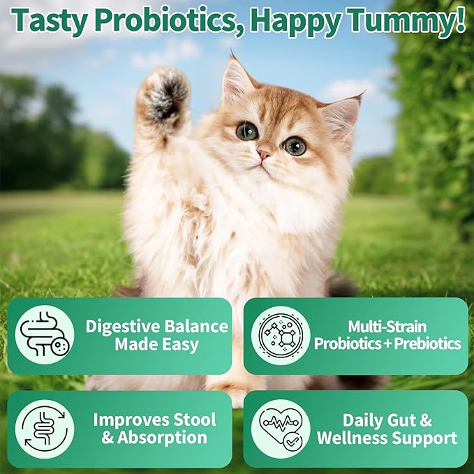 Cat Probiotics Tasty Chews for Digestive & Gut Support - Crunchy & Creamy Texture - Cat Gut Health, Constipation Relief, Healthy Stool, Natural Supplement for Cats, Chicken Flavor - 500 Chews-Mewly Pet