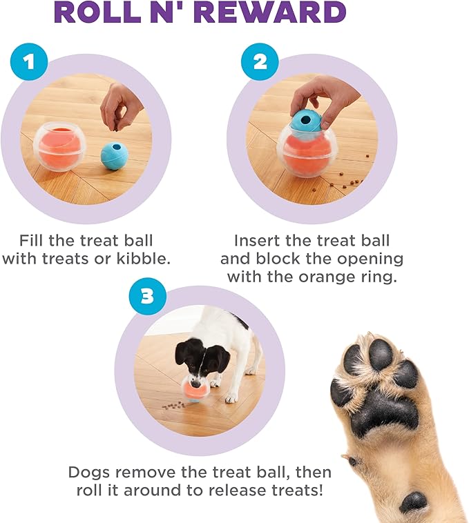 Outward Hound Nina Ottosson Topsy Treat Ball Dog Puzzle Interactive Treat Puzzle Dog Enrichment Dog Toy, Level 1 Beginner, Orange-Mewly Pet