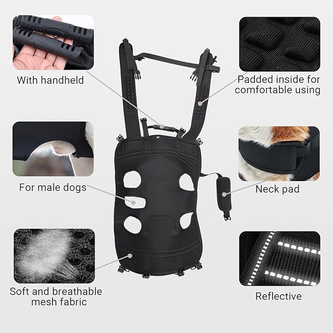 Dog Lift Harness Backpack Carrier for Large Dogs, Full Body Sling with Handle, Dog Harness for Joint Injuries, Arthritis, Ideal for Stairs, Elderly Dogs (Blue XX-Large 50-66 LBS)-Mewly Pet