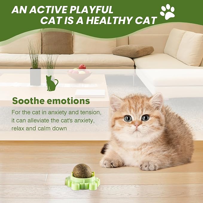 Catnip Toys 4 Pack Catnip Balls Catnip Wall Ball 360° Rotatable Chewing Teeth Cleaning Edible Cat Interactive Toys Indoor Play with Cats Wall Anxiety Relief Cat Chew Ball-Mewly Pet