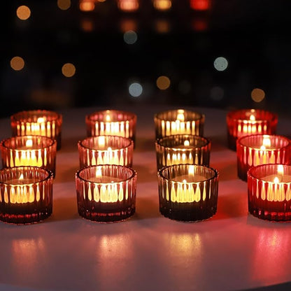 VOHO 24pcs Multicolor Votive Candle Holders for Centerpiece Table Decorations, Ribbed Glass Christmas Candle Holder Gifts for Women, Festive Tealight Candle Holder for Votive/Tea Lights Candles
