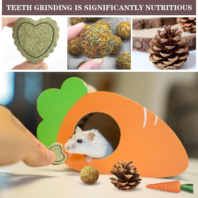Hamster Toys Set,Guinea Pig Toys Small Animal Chewing Toy and Rat Cage Accessories, 16 Different,Hamster Small Animal Hideout ,Chinchillas, Gerbils, Rats, Rodents Teeth Care,Natural Molar Tools-Mewly Pet