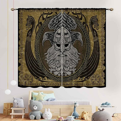 Norse Viking Curtains, Nordic Warriors Sword Celtic Rune Scandinavian Aesthetic Nation Valknut Mythology Window Drapery for Bedroom Living Room Bathroom 2 Panels, 84"x63" Inch