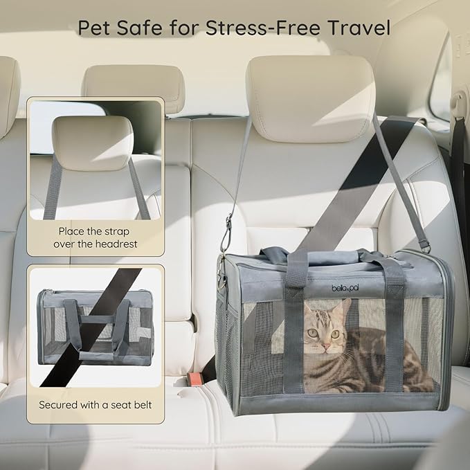 BELLA & PAL Cat Carrier Travel Bag, Airline Approved Lightweight Cat Carrier, Soft Sided Pet Carrier for Puppy Dogs Up to 18lbs, Collapsible Kitten Bag with Removable Waterproof Mat, Ventilated Mesh-Mewly Pet