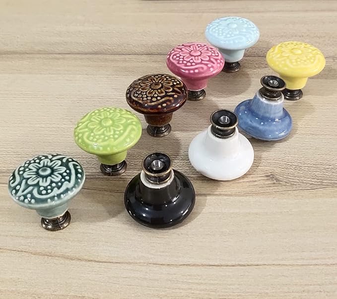 HUAMULAN Cabinet Knobs Glossy Ceramic Dresser Mushroom Table Drawer Cupboard Pull Furniture DIY Wardrobe Solid Color Vintage Handle,with 3 Size Mounting Screws
