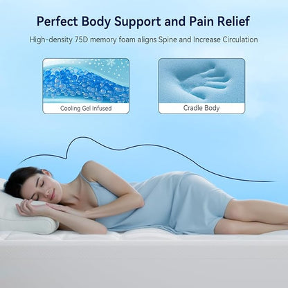 ELEMUSE Full Size Dual Layer 3 Inch Memory Foam Mattress Topper, 2 Inch Cooling High Density Memory Foam Bed Pad and 1 Inch Plush Feel Pillow Top Mattress Topper Cover for Back Pain Relief