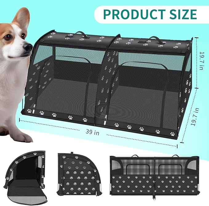 Double Cat Car Travel Carrier, Twin Compartment Show House Cat Cage/Condo，Portable Pet Crate for 2 Cats Travel Double Dog Crate Set for Long Distance Travel-Mewly Pet