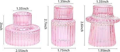 Vixdonos Pink Candlestick Holders Set of 3 Glass Candle Holders for Taper Candles,Pillar Candles and Tealight Candles