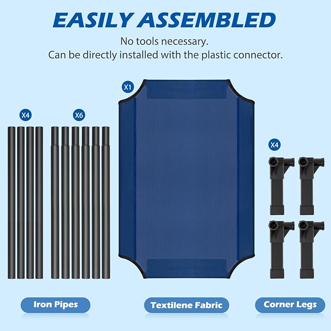 Heeyoo Elevated Dog Bed, Cooling Raised Pet Cot with Chew Proof Washable Breathable Mesh and Metal Frame, Portable Dog Cot Bed with No-Slip Feet for Outdoor or Indoor Use-Mewly Pet