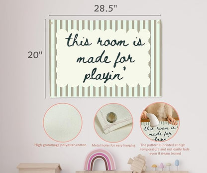 Playroom Rectangular Canvas Banner Wall Decor-Flag Poster Wall Decor for Baby Boy Girl Kids Teen,Playroom Nursery Homeschool Bedroom Home-Baby Shower Birthday Christmas-This Room Is Made for Playing
