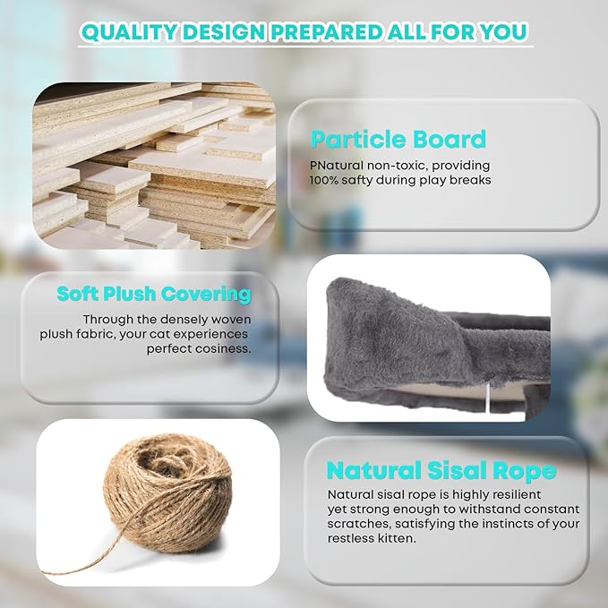 FDW Cat Tree 70in Cat Tower Multi-Level Durable Cat Scratching Post & Cozy Fun Cat Jumping Platform Space Saving Cat Condo Pet Play House for Indoor Cats,Light Gray-Mewly Pet