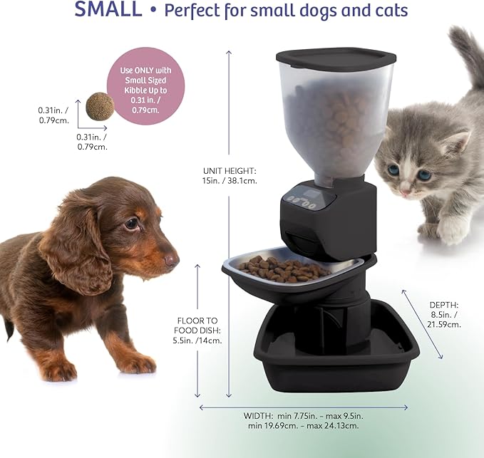 Automatic Dog & Cat Food Feeder with Water Dispenser – Smart Pet Feeder with Portion Control, OLED Display, Anti Jam Design, Battery Operated Dispenser for Small Pets - Black-Mewly Pet