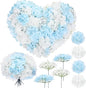 Zeyune 200 Pcs Hydrangea Artificial Flowers, Silk Flower Heads with Stems, Fake Hydrangea Bouquet for Wedding Arch Centerpiece DIY Floral Home Decoration (White and Blue)