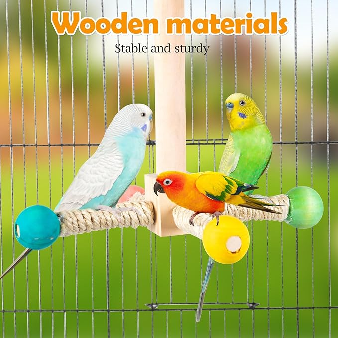 Rotating Bird Perches Toy, Interactive Spinning Parrot Parakeet Toys, Wooden Exercise Stand Bird Cage Accessories for Budgies,Cockatiels,Small Birds-Mewly Pet
