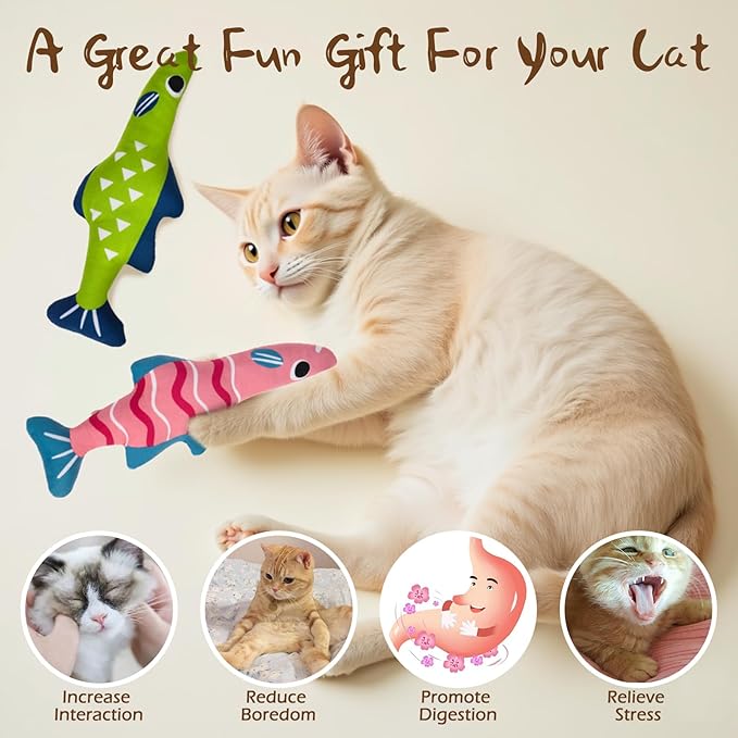 EXPAWLORER Catnip Cat Toys Fish,4 Pcs Durable Cat Kicker Toy with Natural Catnip Cotton,Interactive Bite Resistant Soft Pillow Filled for Indoor Cats Kitten Playing,Drives Bored Cats Crazy with Fun-Mewly Pet