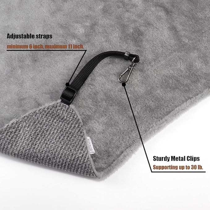 Cat Hammock for Cage, Soft Pet Bed Fit Ferret, Kitten, Puppy, Small Dog, Adjustable-Strap/Load Capacity 30lb (Gray)-Mewly Pet