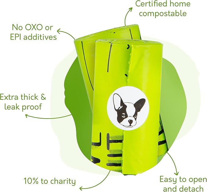 100% Certified Home Compostable Dog Poop Bags with Handles - 10% to Charity - ASTM D6400 & EN 13432 Compliant - 120 x Plant Based X Large Compostable Poop Bags (10 Rolls)-Mewly Pet