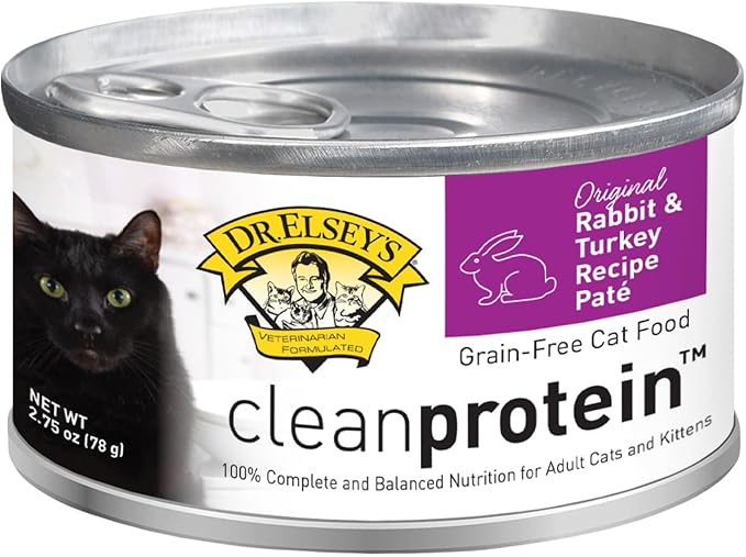 Dr. Elsey's cleanprotein Original Rabbit & Turkey Recipe Wet Cat Food, (Pack of 24), 2.75oz Cans-Mewly Pet