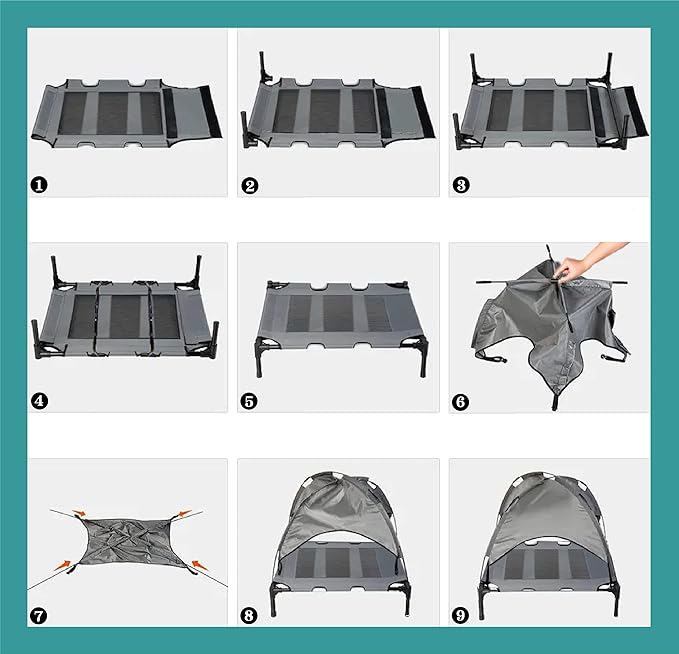 Outdoor XLarge Elevated Dog Bed with Canopy- Durable Oxford Fabric Chew Proof Waterproof Raised Portable Camping Dog Beds Cots with Removable Cover Shade-Mewly Pet