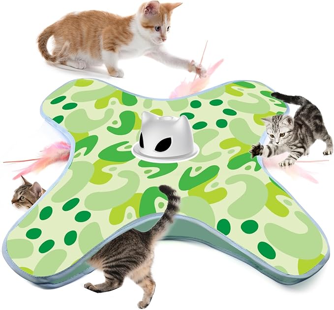 VIWIK Interactive Cat Toys for Indoor Cats, Hide and Seek Moving Feather Toy for Bored Adult Cats with Suction Cup & Cover, Automatic Kitten Wand Toy, Cat Enrichment Toys for All Breeds Green-Mewly Pet