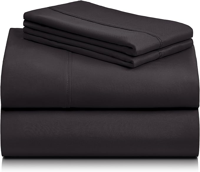 LuxClub 4 PC Full Sheet Set, Breathable Luxury Bed Sheets, Deep Pockets Wrinkle Free Cooling Bed Sheets Machine Washable Hotel Bedding Silky Soft - Black Full