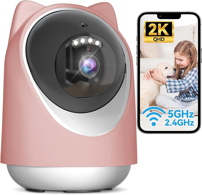 Indoor Camera, Cameras for Home Security,Home Cameras Indoor for Baby&Pet Monitoring,Night Vision,Smart Motion Tracking, Pan360° & Tilt 180°, 3MP Wi-Fi Two-Way Audio （Pink-Mewly Pet
