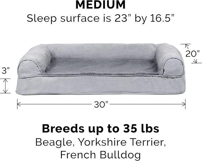 Furhaven Cooling Gel Dog Bed for Medium/Small Dogs w/ Removable Bolsters & Washable Cover, For Dogs Up to 35 lbs - Plush & Suede Sofa - Gray, Medium-Mewly Pet