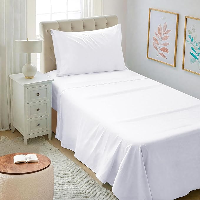 Mejoroom Twin XL Sheet Set - Hotel Luxury Microfiber Sheet & Pillowcase Sets Fits College Dorm Room Mattress - Soft, Breathable, Wrinkle & Fade Resistant - 3 Piece (White)