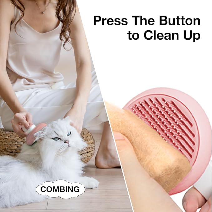 Slicker Brush for Cats & Dogs, Pet Grooming Self Cleaning Brush for Shedding, Cat Deshedding Brush Easily Removes Tangles Hair and Loose Undercoat, Pink-Mewly Pet