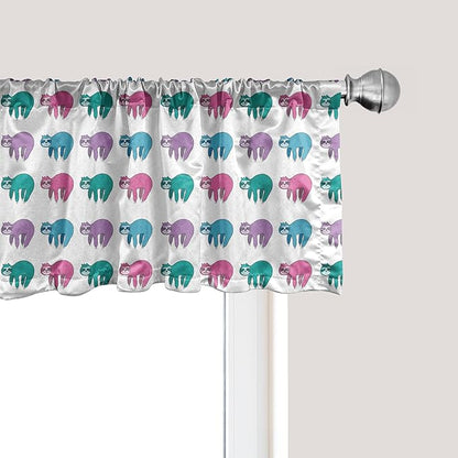 Ambesonne Funny Sloth Window Valance Pack of 2, Colorful Art Repeating Lazy Animal on Plain Backdrop, Rod Pocket Curtain Valances for Kitchen Bedroom, 54" X 18", Dark Seafoam Pink