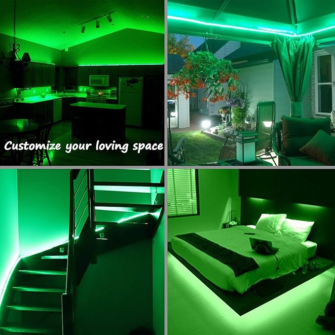 Green Rope Lights,16ft Waterproof, Connectable and Flexible LED Strip Lights with Advanced LEDs and Crystal-Clear Thick PVC Jacket, High Brightness, Great for Deck Pergola Handrail Bedroom
