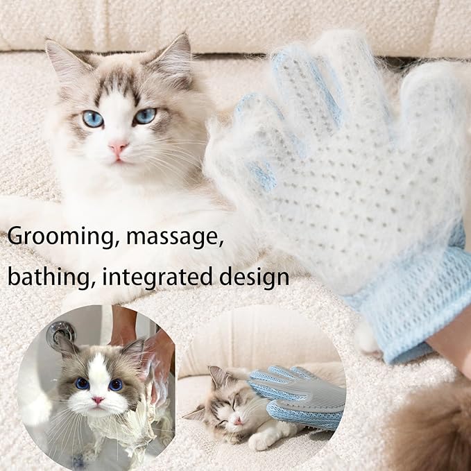 Zoocozy 2 in 1 Pet Hair Removal Glove for Cat Dog, Indoor Cat Grooming Gloves, Pet Washing Brush for Shedding Massage - Double-Sided Available(Blue)-Mewly Pet