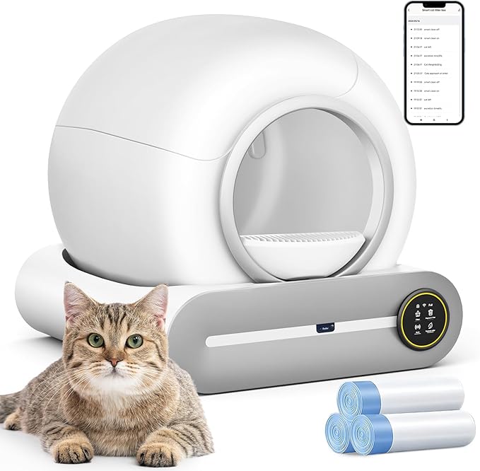 SUANPOT Self Cleaning Cat Litter Box, Automatic Robot Box for Multiple Cats, Smart Self Cleaning with Safety Protection, APP Control, Deodorization and Sterilization, Matte White-Mewly Pet