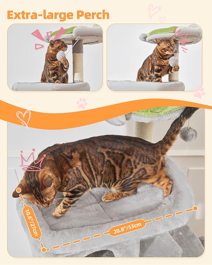 Taoqimiao 83In Heavy Duty Cat Tree, Suitable 20lb+ Large Cats, XXL-Cat Tower for Indoor Cats Large Adult, 2 Luxurious Cat Cando with 8 Scratching Posts,Oversized Metal Hammocks, Light Gray MS032W-Mewly Pet