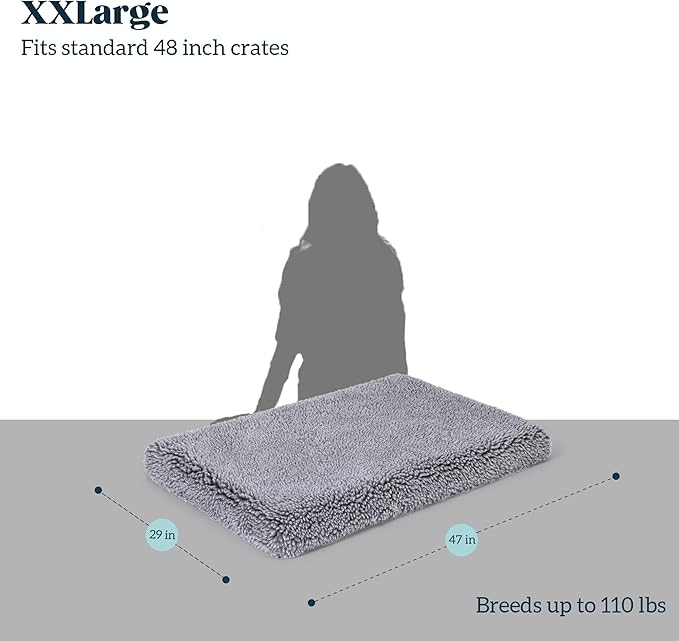 Stoutwool 4" Indestructible Dog Bed - Orthopedic Chew Proof Dog Crate Pad - Fluffy Kennel Mat for Aggressive Chewers - Ideal for Extra Large Breeds & Fits 48-Inch Crate - 47"x29", Charcoal-Mewly Pet