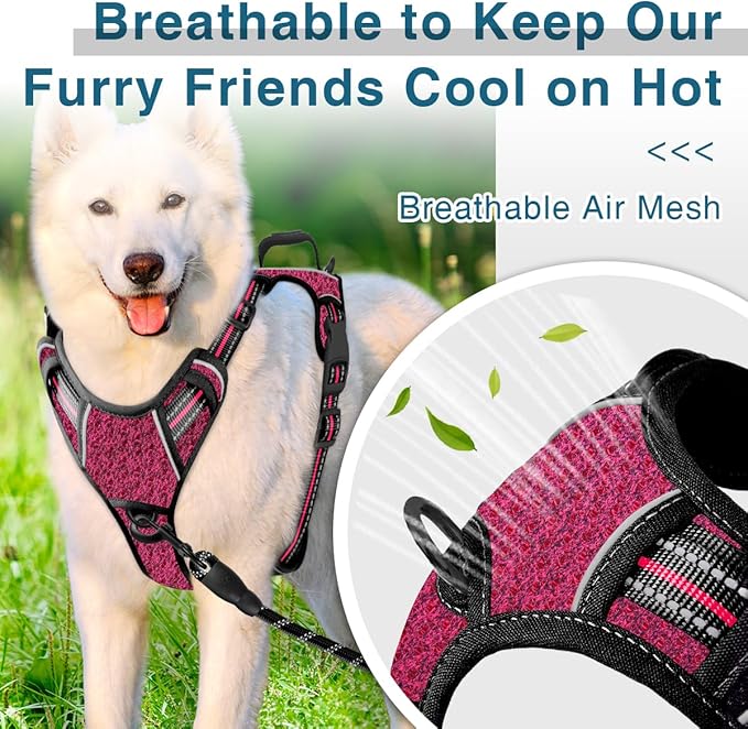 BARKBAY Dog Harness No Pull with ID Tag Pocket - Heavy Duty, Reflective, Easy Control for Large Dogs(Pink/Black,S)-Mewly Pet
