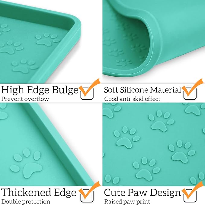 Ptlom Pet Placemat for Dog and Cat, Mat for Prevent Food and Water Overflow, Suitable for Small, Medium and Big Pet 18" 12", Light Green-Mewly Pet