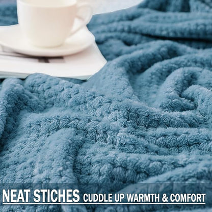Exclusivo Mezcla Fleece Bed Blanket Twin Size, Super Soft and Warm Blankets for Couch, Sofa and Bed Waffle Textured, Cozy, Fuzzy and Lightweight (Slate Blue, 60x80 inches)