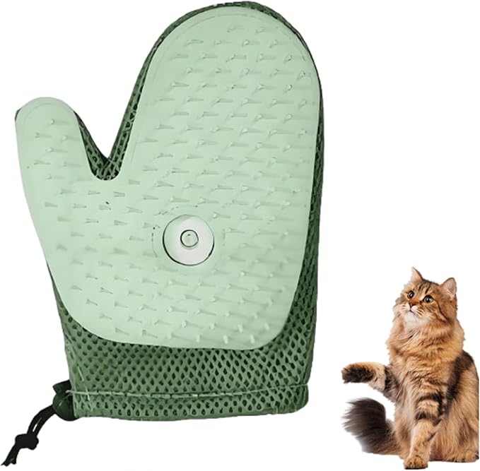 Pet Hair Remover Glove, All-in-One Grooming Mist Glove for Pets, Upgrade Efficient Pet Hair Remover Electrostatic Gloves Grooming Spray Comb, Gentle Deshedding Efficient for Dogs & Cats (Green)-Mewly Pet