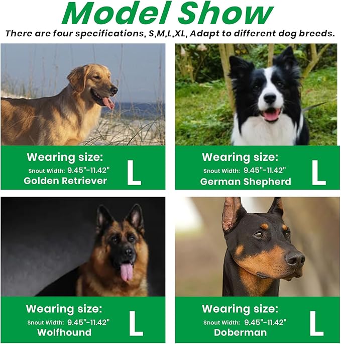 Dog Muzzle, Basket Muzzle for Small Medium Large Dogs, Anti-Biting and Chewing, Lightweight & Sturdy Cage Design, Allows Panting & Drinking, Ideal for Grooming & Training(Green Size L)-Mewly Pet